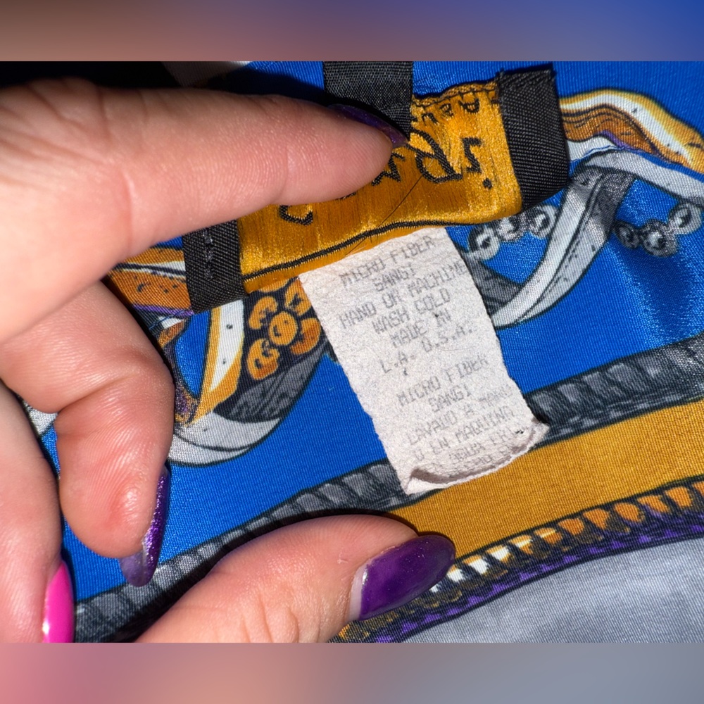 Vintage Sangi Baroque Print Shirt Blue Gold Versacecore Luxe Retro- Sz Medium - Picture 10 of 11